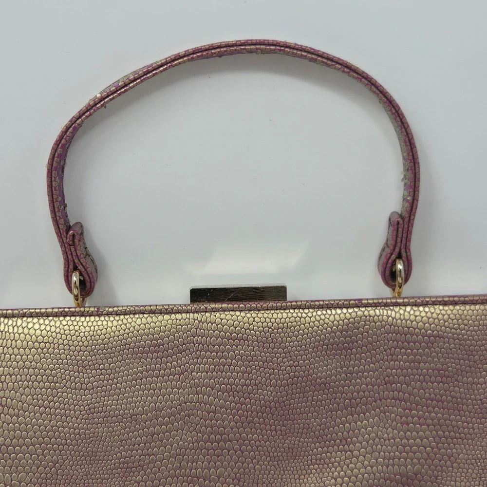 Carlos Santana Metallic Gold‎ Purple Snakeskin Embossed Frame Clutch Handbag